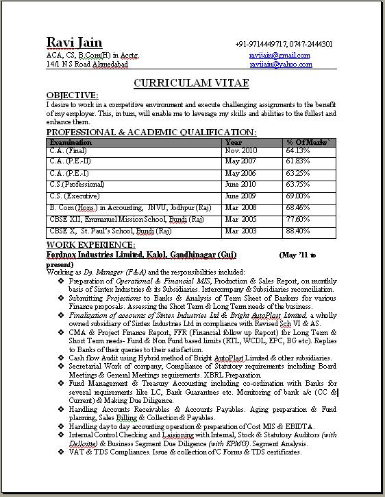 Resume format of mcse